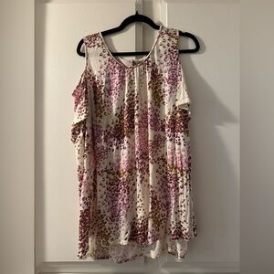 Lucky Brand Floral Open Shoulder Top - Pink and Brown